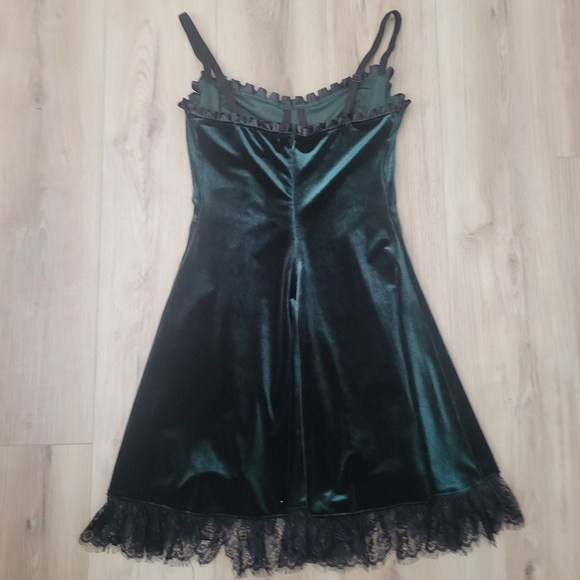 Dolls Kill Blind Faith Velvet Dress by Widow – Velvet Mini Dress with Lace Trim - Picture 3 of 3